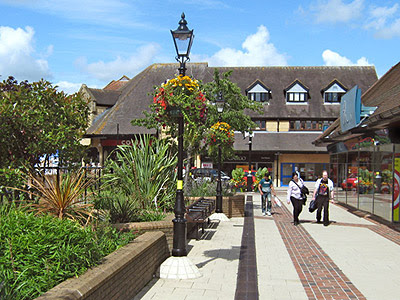 Hanging baskets and planters adorn the Quedam Shopping Centre in Yeovil.